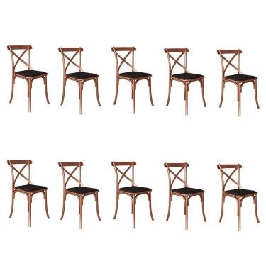 Imagem de Kit 10 Cadeiras Katrina Assento Corano Preto Aço Cobre Laranja