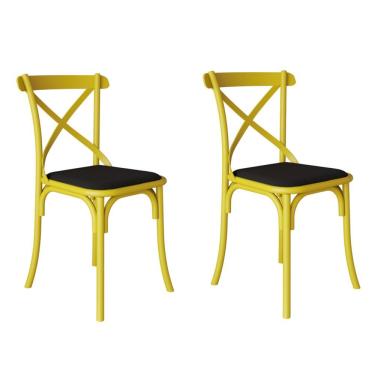 Imagem de Kit 2 Cadeiras Katrina Assento Corano Preto Aço Amarelo Amarelo