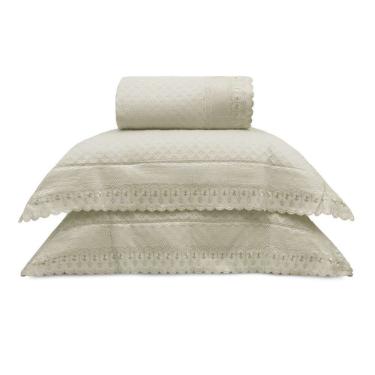 Imagem de Cobre Leito Bordare Premium Com Porta Travesseiro Appel Amêndoa - King