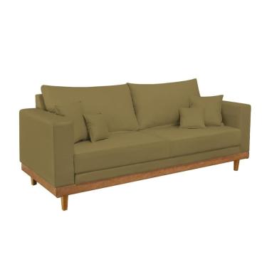 Imagem de Sofá 3 Lugar Base Reforçada Madeira Tecido Suede + Almofada Capuccino