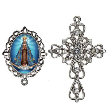 Imagem de Crucifixo Arabesco Terço de Noiva Relicario Nossa Senhorada Aparecida 