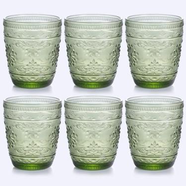 Imagem de abrwyy 6 peças de vidro verde, copos de 290 ml, copos de vidro resistentes, conjunto de copos coloridos em relevo para festa, casamento, casa, escritório, vidro, presente