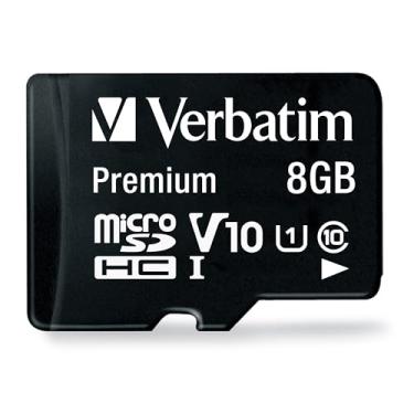 Imagem de Verbatim Cartão de memória microSDHC premium de 8 GB com adaptador UHS-I V10 Classe 10 suporta velocidade Full HD (1080p) U1 com velocidade de leitura de até 80 MB/s