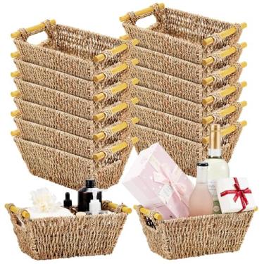 Imagem de Marsui 12 cestas pequenas de vime para presentes, cestas de toalha de ratã tecidas à mão, vazias, para banheiro, organizador de caixotes de despensa, para presentes, armazenamento, toalha, banheiro,