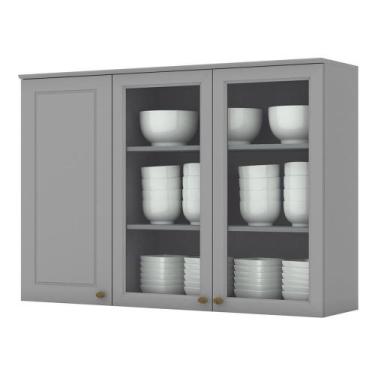 Imagem de Armário Aéreo 3 Portas de Vidro 120cm Americana Cinza - Móveis Henn, C