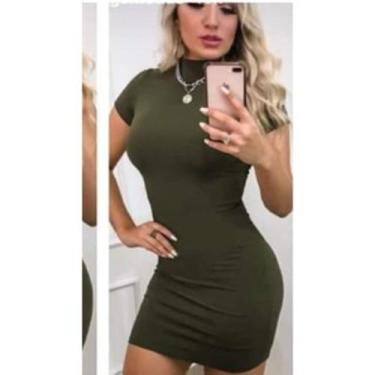 Imagem de Vestido feminino curto canelado gola alta manga curta moda fashion - f