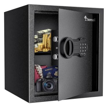 Imagem de Cofre Digital Bonsaii, 32x35x30cm, 1,2m³, Aço, Prateleira Removível, Trava Teclado e Chave, para Casa/Hotel/Escritório