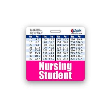 Imagem de Emblema de estudante de enfermagem horizontal com tabelas de conversão de altura e peso (padrão, rosa)