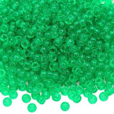Imagem de 1000 peças de pulseira de contas de pônei de plástico arco-íris de 9 mm para colar, contas de cabelo para tranças para meninas, chaveiro, fabricação de joias (glitter verde)