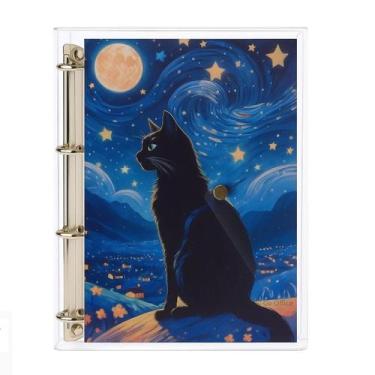 Imagem de Caderno Fichário Argolado Pasta Organizadora 4 Argolas Gato Transparen
