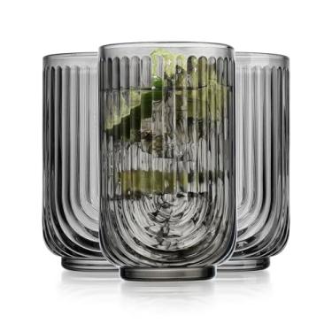 Imagem de Glaver's Copos de vidro vintage Art Deco com nervuras em forma de U com design de arco colorido para coquetéis de cozinha copos de jantar todos os dias festa decorativa (Smoke S/4 500 g)