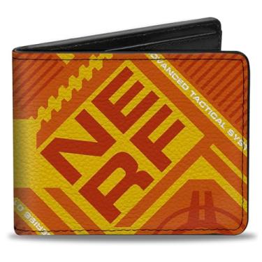 Imagem de Buckle-Down Carteira Nerf, Bifold, Texto Nerf e Ícone Alvo Laranja Vermelho Amarelo, Couro Vegano