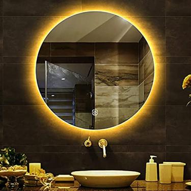 Imagem de Espelho, Espelho Hd à Prova De Explosão Para Banheiro Iluminado Por Led Com Luz De Fundo, Redondo Sem Moldura Montado Na Parede, Espelho Vity Para Barbear, Warm Light, 50CM With switch