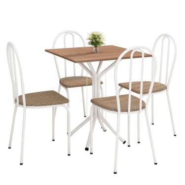 Imagem de Kit Mesa de Jantar Thaisa 67,5cm com 04 Cadeiras Texas Ratan Ferro Branco - Pallazio