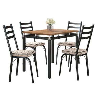 Imagem de Kit Mesa de Jantar Marva 91cm com 04 Cadeiras Luisiana Cedro Ferro Preto - Pallazio