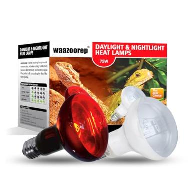 Imagem de waazoorep Lâmpadas De Aquecimento Para Répteis 75 W, Pacote Com 2, Combinação Luz Infravermelho Répteis, Diurna E Noturna, Lâmpada Uva Anfíbios, Dragão Barbudo, Lagarto, Tartaruga, Cobra