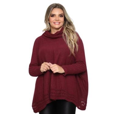 Imagem de Poncho Feminino Tricô Lã Gola Alta Confortavél Tendência Frio - Rosile
