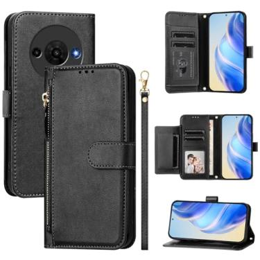 Imagem de Capa compatível com ZTE Blade A76 5G, compatível com ZTE Blade A76 5G Flip PU Leather Zipper Wallet Capas protetoras pretas