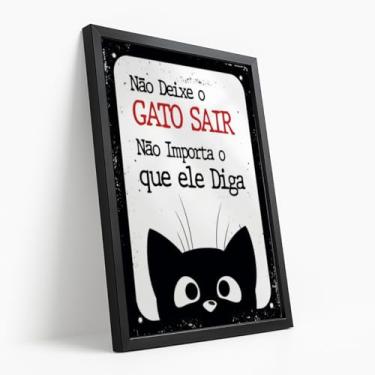 Imagem de Quadro Decorativo Gato Não Sair Com Moldura Aviso Engraçado Pet Gato Divertido Humor Entrada Preta Vermelha Criativo Recado Portas