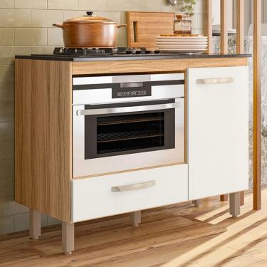 Imagem de Balcão de Cozinha para Cooktop Fit 1 Porta 1 Gaveta Freijó/Off White - Nicioli