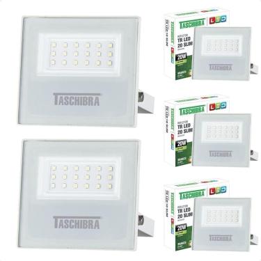 Imagem de Kit 5 Refletor Holofote Taschibra Led Tr Slim 20w Verde Prova Da água Ip65 Branco Bivolt