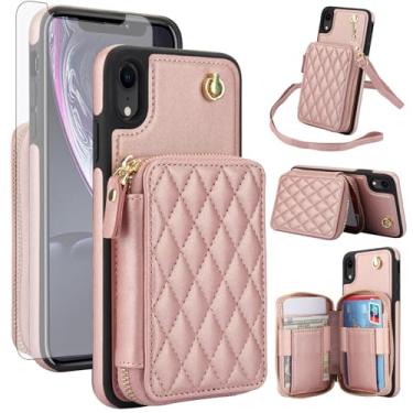 Imagem de Capa de celular para iPhone XR 6.1 carteira com protetor de tela de vidro temperado, alça de pulso com bloqueio de RFID, suporte para cartão iPhoneXR iPhone10R i Phonex 10XR 10R RX CR iPhoneXRcases