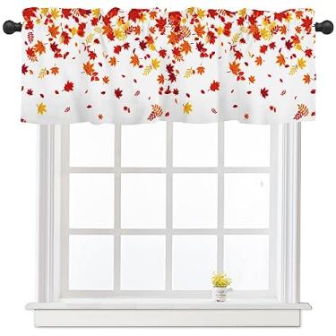 Imagem de Cortinas de cozinha outono outono sanefas para janelas dia de ação de graças colheita folhas de bordo cortina de janela 106 x 30,5 cm folha branca laranja pequena curto tratamento sanefa para