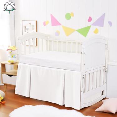 Imagem de Saia de berço de algodão – Natural, macia, respirável para a pele delicada do bebê, saia de berço para bebês meninos e meninas, serve para berços padrão 71 x 132 cm com queda de 35 cm