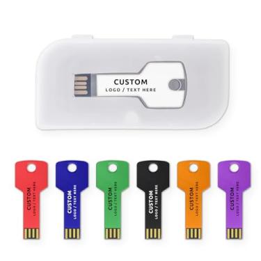 Imagem de Pen drive USB personalizado, pacote com 50 unidades de pen drive em formato de chave personalizada USB 2.0, ideal para negócios, educação, corporações, fotografia e estúdios de música (512 MB, com