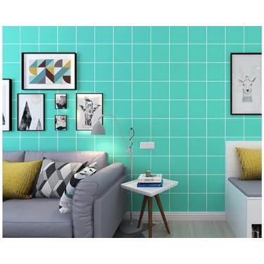 Imagem de Papel de parede moderno simples geométrico quadrado PVC não autoadesivo sala de estar quarto escritório loja fundo papel de parede azul 53 * 950 cm