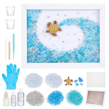 Imagem de WEBEEDY DIY Sea Glass Art Kit Resin Sea Glass Turtle Photo Frame Making Kit with Instruction for Adults Beginners DIY Animals Mosaic Art Project for Home Decor Beach Lovers (5.9x7.9Inch)