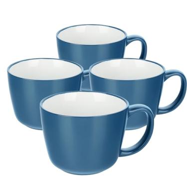Imagem de Canecas de cerâmica 510 g, café grande de cerâmica para homens, mulheres, pai, mãe, canecas de café modernas com alça para cereal, suco, sopa, chá. (pacote com 4, azul)