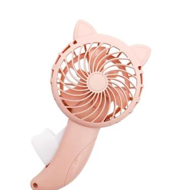 Imagem de Fafeicy Fan Press Fan No Battery Manual Operado Sem Fio fã de Refrigeração Portátil Com Orelhas de Gato de Desenho Animado para Viagens Atividades Ao Ar Livre Acampando Piqueniques (Rosa)