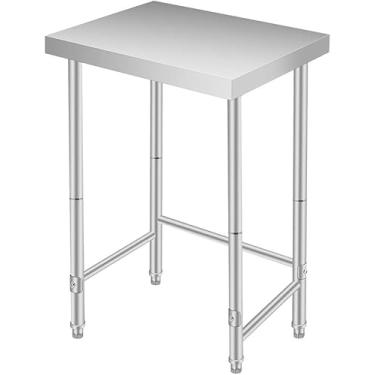 Imagem de Mesa de trabalho de aço inoxidável de 41 x 61 cm, mesa de trabalho de 136 kg, pesada, NSF, com pés ajustáveis e rodízios de bloqueio, base aberta, mesa utilitária de metal de camada única para cozinha