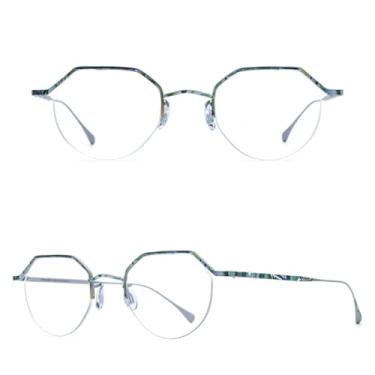 Imagem de VFDHN Armação de óculos de titânio masculina, sem aro, óculos de grau poligonais, com aro médio, ultraleve (verde)