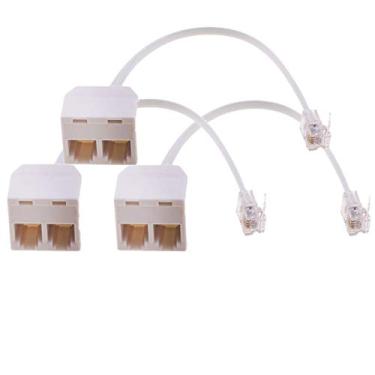 Imagem de Divisores de telefone, adaptador de tomada de parede duplex RJ11 6P4C com divisor de linha de telefone duplo plugue de parede 1 a 2 adaptador conversor modular para escritório casa ADSL DSL modelo de fax telefone sem fio, Pequeno