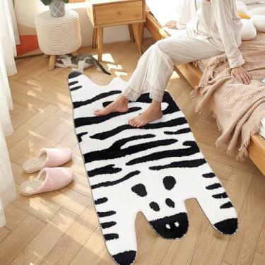 Imagem de Lacomfy Tapete de banheiro listrado zebra, 6 x 1,5 m, tapete de banho para crianças, sala de jogos, sala de estar, design de vida selvagem, absorção de água, tapete lavável macio antiderrapante