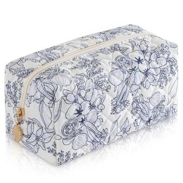 Imagem de UUYUUY Bolsa de maquiagem acolchoada, Ciano claro, Bolsa de maquiagem