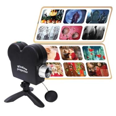 Imagem de Projetor de Halloween para Windows, projetor de Halloween com tripé, projetor de Natal embutido com 12 filmes, mini projetores de Halloween ao ar livre para XMS, decorações de Halloween ao ar livre