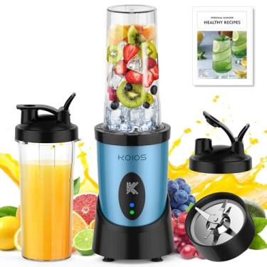 Imagem de KOIOS Liquidificador para smoothies, liquidificador pessoal de pico de 900 W para shakes e vitaminas de cozinha, com copos portáteis de 5 x 56 ml e tampas para viagem, lâmina removível de aço