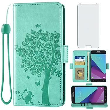 Imagem de Capa carteira compatível com Samsung Galaxy J7 Prime 2017 J 7 Skypro Sky Pro J7V V S727VL e protetor de tela de vidro temperado flip porta-cartão capa para celular para Glaxay Halo 7J Perx J7prime