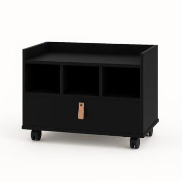 Imagem de armário Gabinete Organizador Multiuso com Rodízios e Nichos – 65 cm – Branco – Móvel para Banheiro ou Escritório (preto)