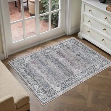 Imagem de HUGEAR Tapete lavável 5 x 7 cm roxo pequeno tapete de entrada macio antiderrapante vintage floral envelhecido tapete de pelo baixo adequado para animais de estimação para banheiro, cozinha, corredor