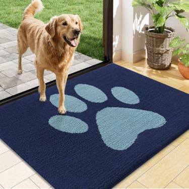 Imagem de Buganda Tapete de porta de cachorro para patas enlameadas, capachos absorventes de sujeira antiderrapante, tapete de baixo perfil lavável para cães de lama, tapete de entrada para piso interno (122 x