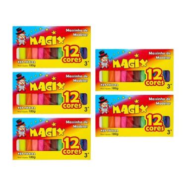 Imagem de Kit 5 Massinha De Modelar 12 Cores Magix 180g Multicolor