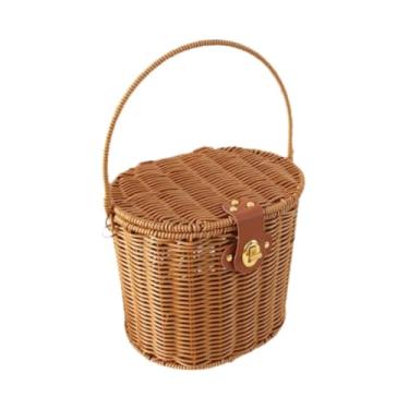 Imagem de Generic Cesta de armazenamento tecida à mão, cesta de, decoração doméstica rural com alça, de compras para pequenos brinquedos e lanches, Sem Forro