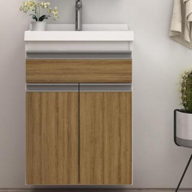 Imagem de Gabinete para Banheiro 50cm com Lavatório Cewal Branco/Mel - CEWAL MOV