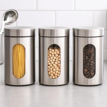 Imagem de Jogo 3 Potes de Vidro Inox Hermético com Visor 1L Mimo Style Cozinha O