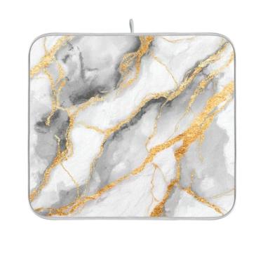 Imagem de Tapete de secagem de louças de mármore branco, 40,6 x 45,7 cm, veias douradas, superfície de granito, superfície de pedra, panos de escorredor, protetor de louças para bancadas de cozinha, decoração de casa
