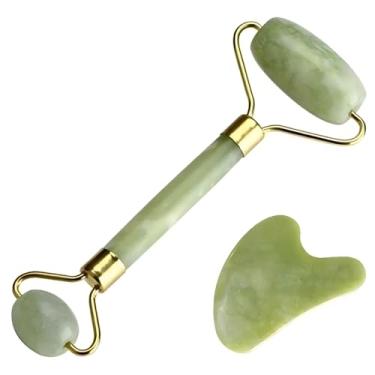 Imagem de Rolo Pedra de Jade Massageador + Placa Gua Sha Anti Estresse